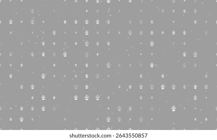 Padrão de plano de fundo uniforme de árvore mística branca uniformemente espaçada em símbolos de frasco de diferentes tamanhos e opacidade. Ilustração vetorial em fundo cinza com estrelas