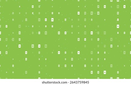 Padrão de fundo uniforme de ás branco uniformemente espaçado de cartas de paus de diferentes tamanhos e opacidade. Ilustração vetorial no fundo verde claro com estrelas