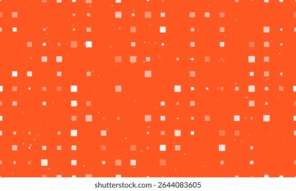 Seamless background pattern of evenly spaced white rounded square symbols of different sizes and opacity. Vector illustration on deep orange background with stars