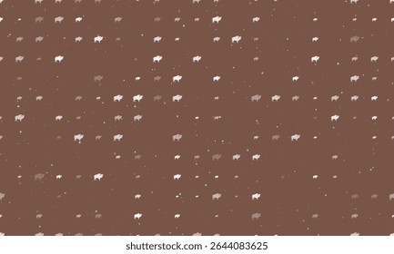 Padrão de plano de fundo uniforme de símbolos de búfalos brancos uniformemente espaçados de diferentes tamanhos e opacidade. Ilustração vetorial em fundo marrom com estrelas