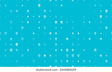 Padrão de fundo uniforme de gorilas brancas com espaçamento uniforme de diferentes tamanhos e opacidade. Ilustração vetorial no plano de fundo ciano com estrelas
