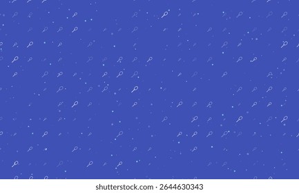 Padrão contínuo de fundo de símbolos de raquete de tênis branco uniformemente espaçados de diferentes tamanhos e opacidade. Ilustração vetorial no fundo índigo com estrelas