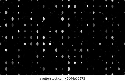 Seamless background pattern of evenly spaced white ellipse symbols of different sizes and opacity. Vector illustration on black background with stars