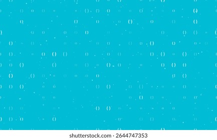 Seamless background pattern of evenly spaced white brackets symbols of different sizes and opacity. Vector illustration on cyan background with stars