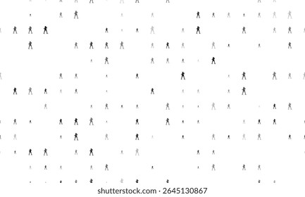 Seamless background pattern of evenly spaced black boxer girl symbols of different sizes and opacity. Vector illustration on white background