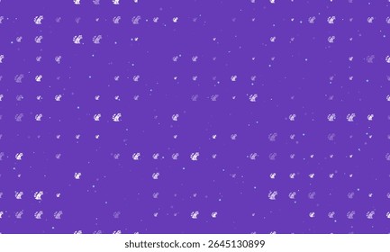 Padrão de plano de fundo uniforme de símbolos de guaxinim brancos uniformemente espaçados de diferentes tamanhos e opacidade. Ilustração vetorial em fundo roxo profundo com estrelas