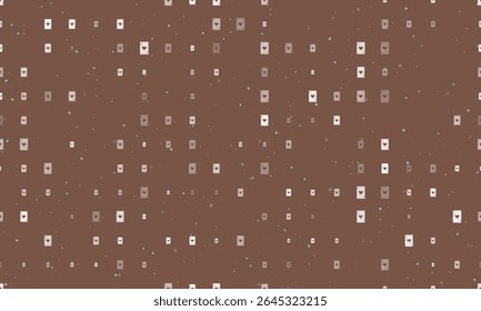 Seamless background pattern of evenly spaced white ace of heart cards of different sizes and opacity. Vector illustration on brown background with stars