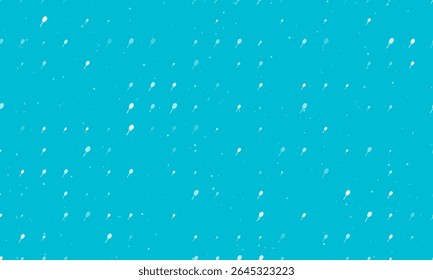 Padrão contínuo de fundo de símbolos de raquete de tênis branco uniformemente espaçados de diferentes tamanhos e opacidade. Ilustração vetorial no plano de fundo ciano com estrelas