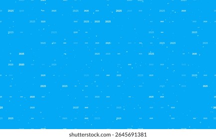 Seamless background pattern of evenly spaced white 2025 year symbols of different sizes and opacity. Vector illustration on light blue background with stars