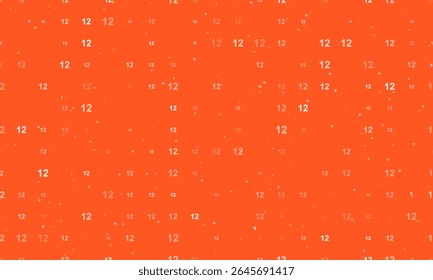Padrão de plano de fundo uniforme de doze números brancos uniformemente espaçados de tamanhos e opacidade diferentes. Ilustração vetorial em fundo laranja profundo com estrelas