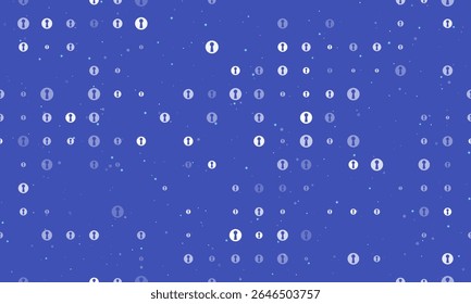 Seamless background pattern of evenly spaced white keyhole symbols of different sizes and opacity. Vector illustration on indigo background with stars