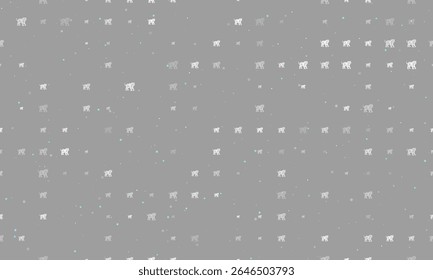 Seamless background pattern of evenly spaced white tiger symbols of different sizes and opacity. Vector illustration on gray background with stars