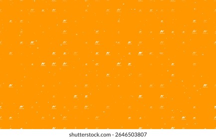 Padrão de fundo uniforme de símbolos de camelo selvagem branco uniformemente espaçados de diferentes tamanhos e opacidade. Ilustração vetorial no plano de fundo laranja com estrelas