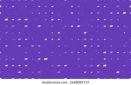 Padrão de plano de fundo uniforme de símbolos de búfalos brancos uniformemente espaçados de diferentes tamanhos e opacidade. Ilustração vetorial em fundo roxo profundo com estrelas