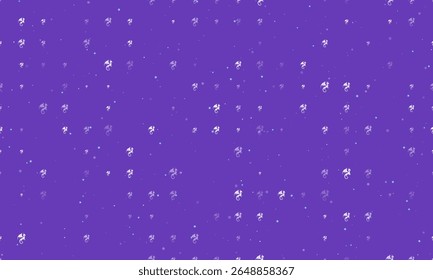 Padrão de fundo uniforme de símbolos de dragão branco uniformemente espaçados de diferentes tamanhos e opacidade. Ilustração vetorial em fundo roxo profundo com estrelas