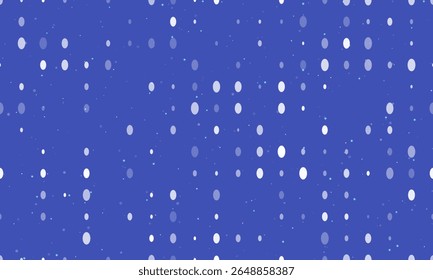 Seamless background pattern of evenly spaced white ellipse symbols of different sizes and opacity. Vector illustration on indigo background with stars
