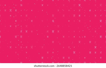 Seamless background pattern of evenly spaced white crossed tennis rackets symbols of different sizes and opacity. Vector illustration on pink background with stars