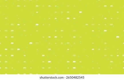 Padrão de fundo sem emenda de símbolos de rinocerontes selvagens brancos uniformemente espaçados de diferentes tamanhos e opacidade. Ilustração vetorial sobre fundo de cal com estrelas