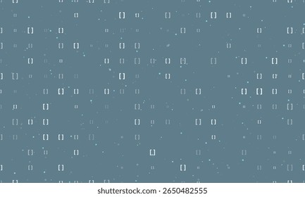 Seamless background pattern of evenly spaced white square brackets symbols of different sizes and opacity. Vector illustration on blue gray background with stars
