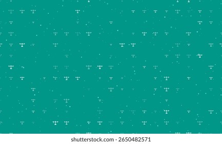 Seamless background pattern of evenly spaced white candlestick symbols of different sizes and opacity. Vector illustration on teal background with stars