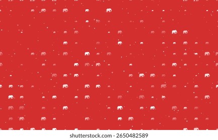 Padrão de fundo uniforme de símbolos de elefante branco uniformemente espaçados de diferentes tamanhos e opacidade. Ilustração vetorial sobre fundo vermelho com estrelas