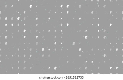 Padrão de plano de fundo uniforme de símbolos de perfil de mulher branca uniformemente espaçada de diferentes tamanhos e opacidade. Ilustração vetorial em fundo cinza com estrelas