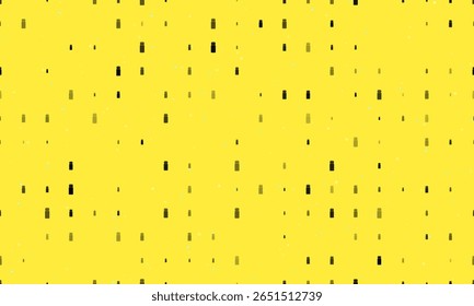 Padrão de fundo sem emenda de símbolos de agitador de sal preto uniformemente espaçados de diferentes tamanhos e opacidade. Ilustração vetorial em fundo amarelo com estrelas