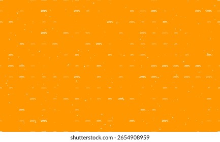 Seamless background pattern of evenly spaced white 200 percent symbols of different sizes and opacity. Vector illustration on orange background with stars