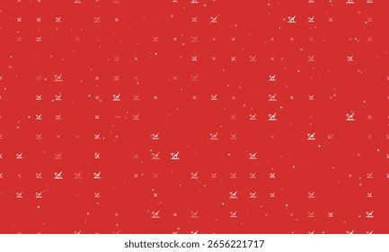 Padrão de plano de fundo uniforme de símbolos de girafa branca com espaçamento uniforme de diferentes tamanhos e opacidade. Ilustração vetorial sobre fundo vermelho com estrelas