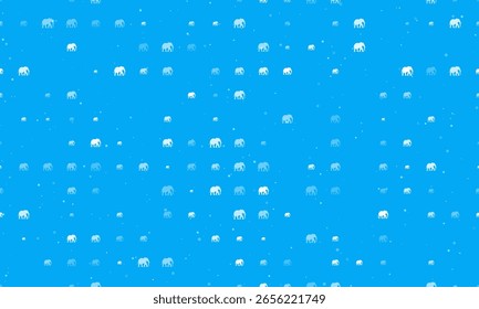 Padrão de fundo sem emenda de elefantes brancos uniformemente espaçados de diferentes tamanhos e opacidade. Ilustração vetorial sobre fundo azul claro com estrelas