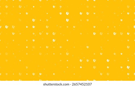 Seamless background pattern of evenly spaced white squirrel symbols of different sizes and opacity. Vector illustration on amber background with stars