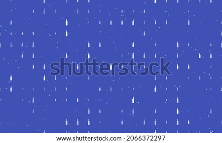 Seamless background pattern of evenly spaced white beer bottle symbols of different sizes and opacity. Vector illustration on indigo background with stars
