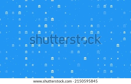 Seamless background pattern of evenly spaced white bank symbols of different sizes and opacity. Vector illustration on blue background with stars
