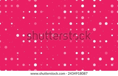 Seamless background pattern of evenly spaced white heptagon symbols of different sizes and opacity. Vector illustration on pink background with stars