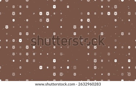 Seamless background pattern of evenly spaced white police badge symbols of different sizes and opacity. Vector illustration on brown background with stars