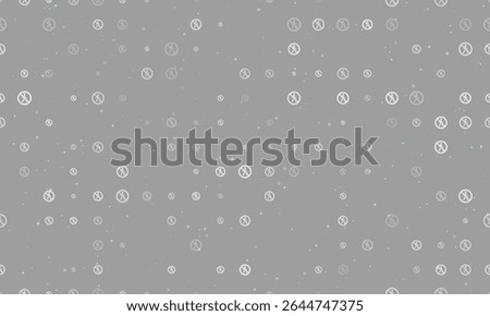 Seamless background pattern of evenly spaced white pedestrian traffic prohibited signs of different sizes and opacity. Vector illustration on gray background with stars