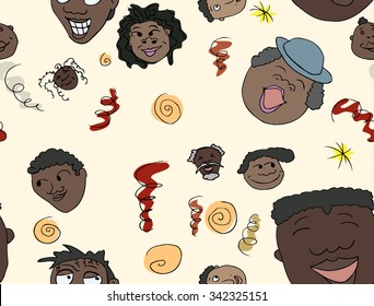Seamless background pattern of faces with positive expressions