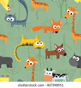 Seamless background pattern with farm animals in children's cartoon style, vector illustration best for textile design