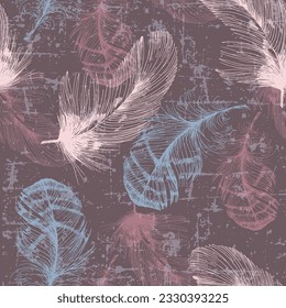 Seamless background pattern with feathers. Collage contemporary print. Fashionable template for design.