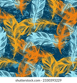 Seamless background pattern with feathers. Collage contemporary print. Fashionable template for design.