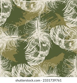 Seamless background pattern with feathers. Collage contemporary print. Fashionable template for design.