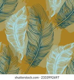 Seamless background pattern with feathers. Collage contemporary print. Fashionable template for design.