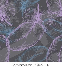 Seamless background pattern with feathers. Collage contemporary print. Fashionable template for design.