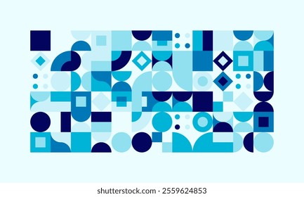 Seamless background pattern featuring abstract geometric design with overlapping shapes in blue hues, ideal for modern graphics, branding, and digital illustrations.