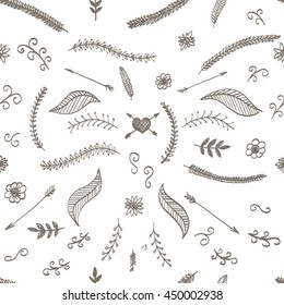 Seamless background pattern of flower set. Hand Drawn vintage floral elements. Vector illustration