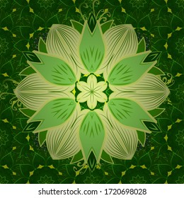 Seamless background pattern. Flowers with leaves and chamomile with cornflowers on neutral, yellow and green colors. Vector - stock.