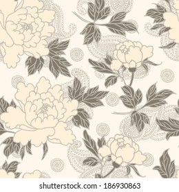 Seamless background pattern. Flowers pattern on paisley background.