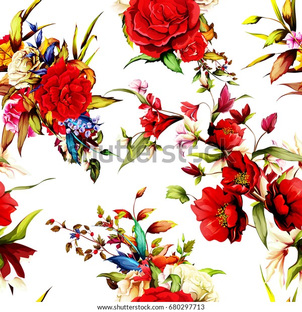Seamless Background Pattern Flowers Rose Pomegranate Stock Vector ...