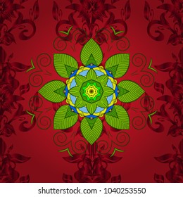 Seamless background pattern. Flowers of the valley on red, green and blue colors. Watercolor, hand drawn. Vector - stock.