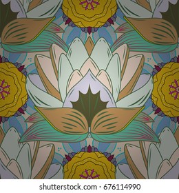 Seamless background pattern. Flowers of the valley on colorful background. Watercolor, hand drawn. Vector - stock.
